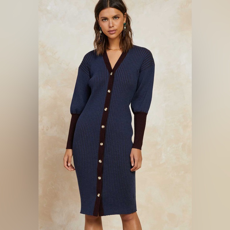 Casual Navy Blue Button-Down Dress